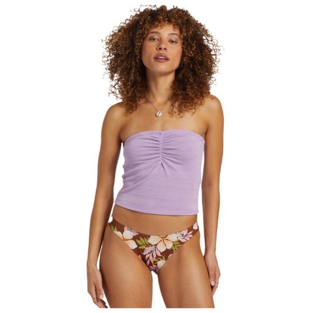 Billabong Womens Purple Ribbed Cinched Tube Top Strapless Bandeau Large New